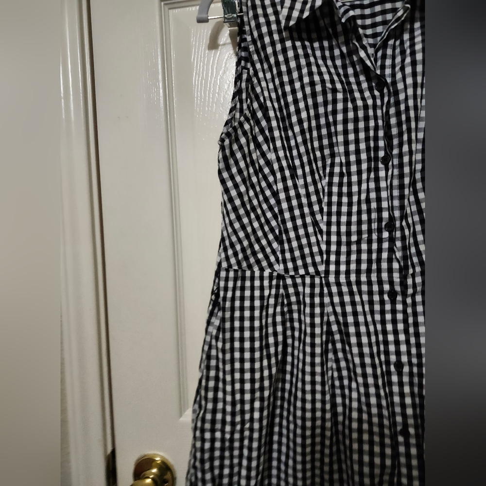 Who What Wear Black White Gingham Sleeveless Button Down Shirt Dress M - Picture 4 of 11